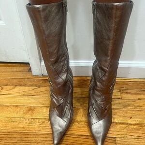 Aldo Shiny Silver Heeled Boots